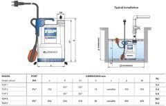 Pedrollo TOP-3 Flatörlü Plastik Gövdeli Drenaj Dalgıç Pompa 10 mss  15.6 m³/h