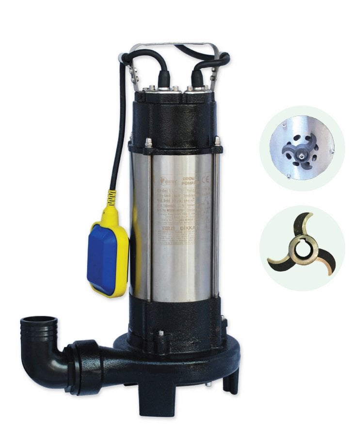Water Sound V1300DF Bıçaklı Tip Kirli Su Aktarma, Vortex Fanlı Drenaj Dalgıç Pompa 11 mt. Yükseklik 18 m³/h