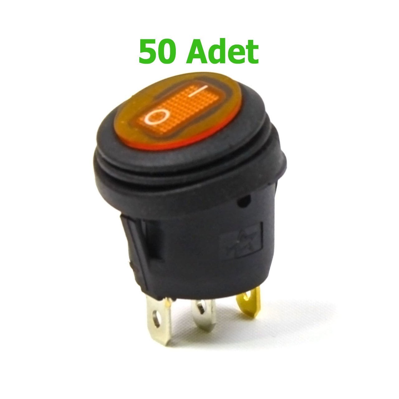 Yuvarlak Körüklü Işıklı Anahtar 50 ADET Turuncu, ON-OFF  3 Pin - Düğme Buton Switch