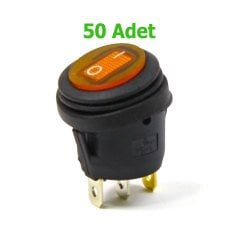 Yuvarlak Körüklü Işıklı Anahtar 50 ADET Turuncu, ON-OFF  3 Pin - Düğme Buton Switch